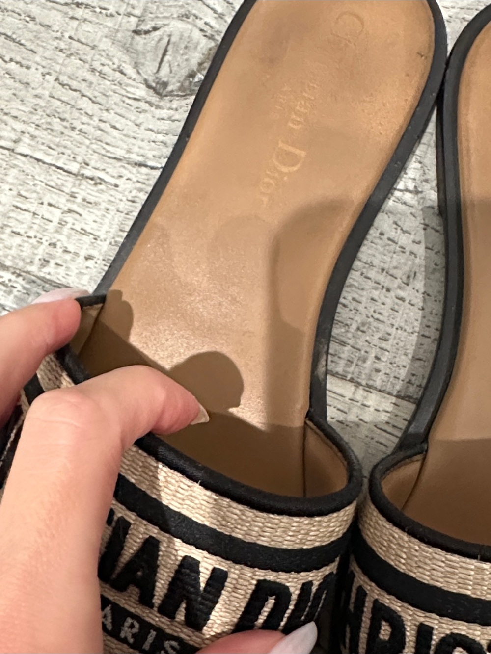 Dior Beige and Black Logo Slide Sandals - Picture 3 of 5